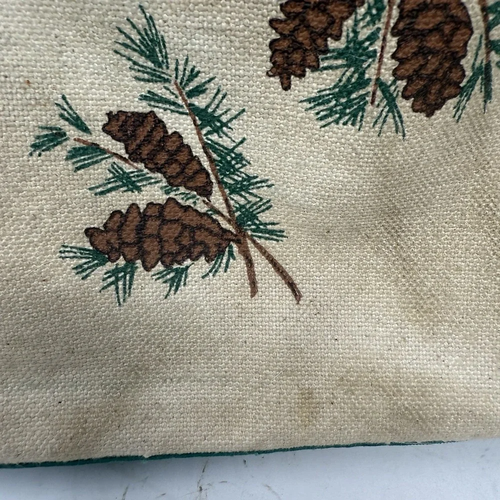 VTG 80s LL Bean Boat & Tote Bag USA Canvas Green Pine Cones Tree Oak Medium